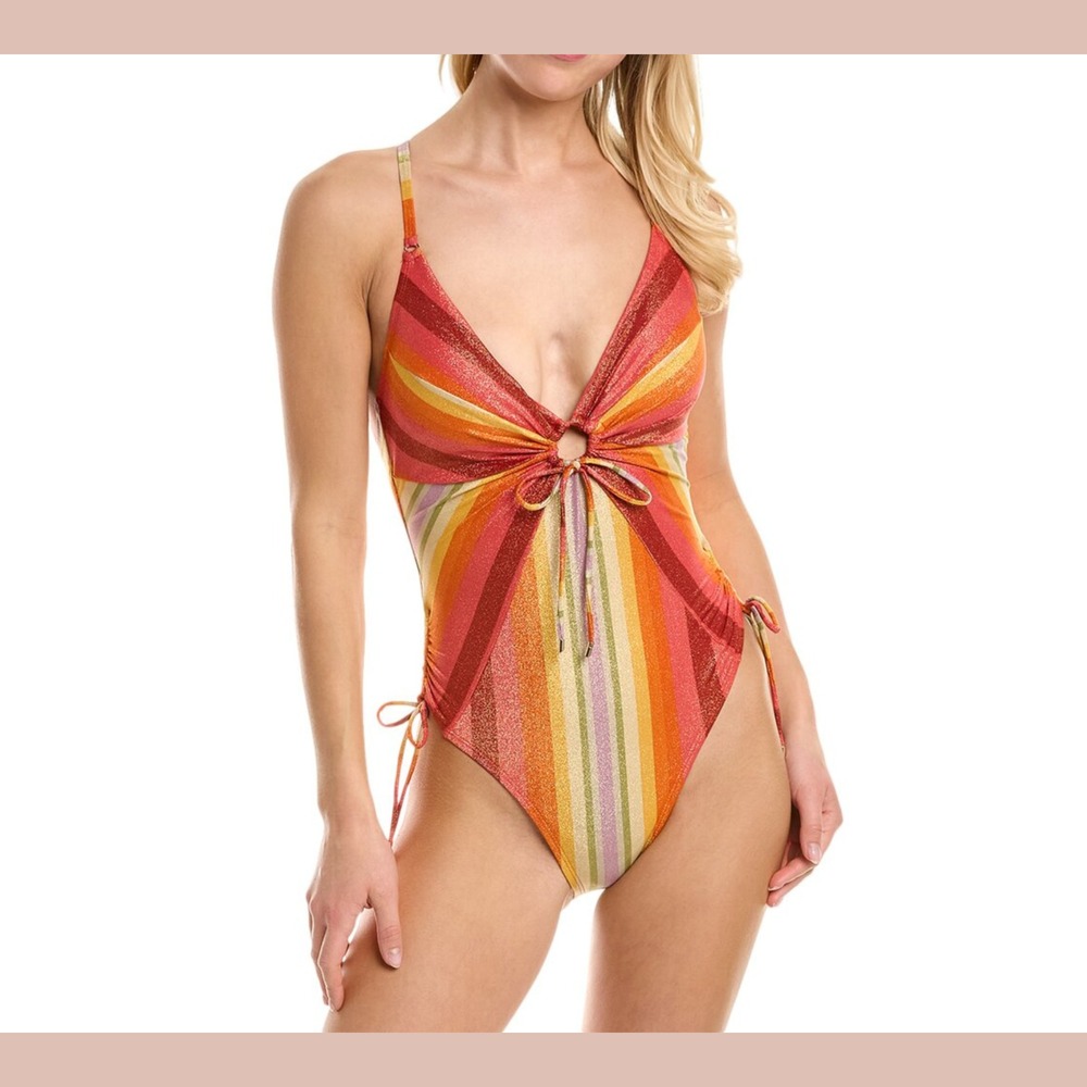 NWT Robin Piccone [‎ 2 ] Greta Keyhole Cutout One-Piece Swimsuit Persimmon 6930